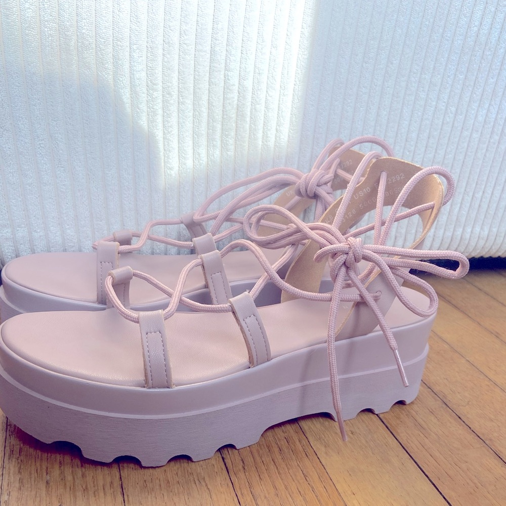 ASOS Design Trent tie leg flat form sandals in blush